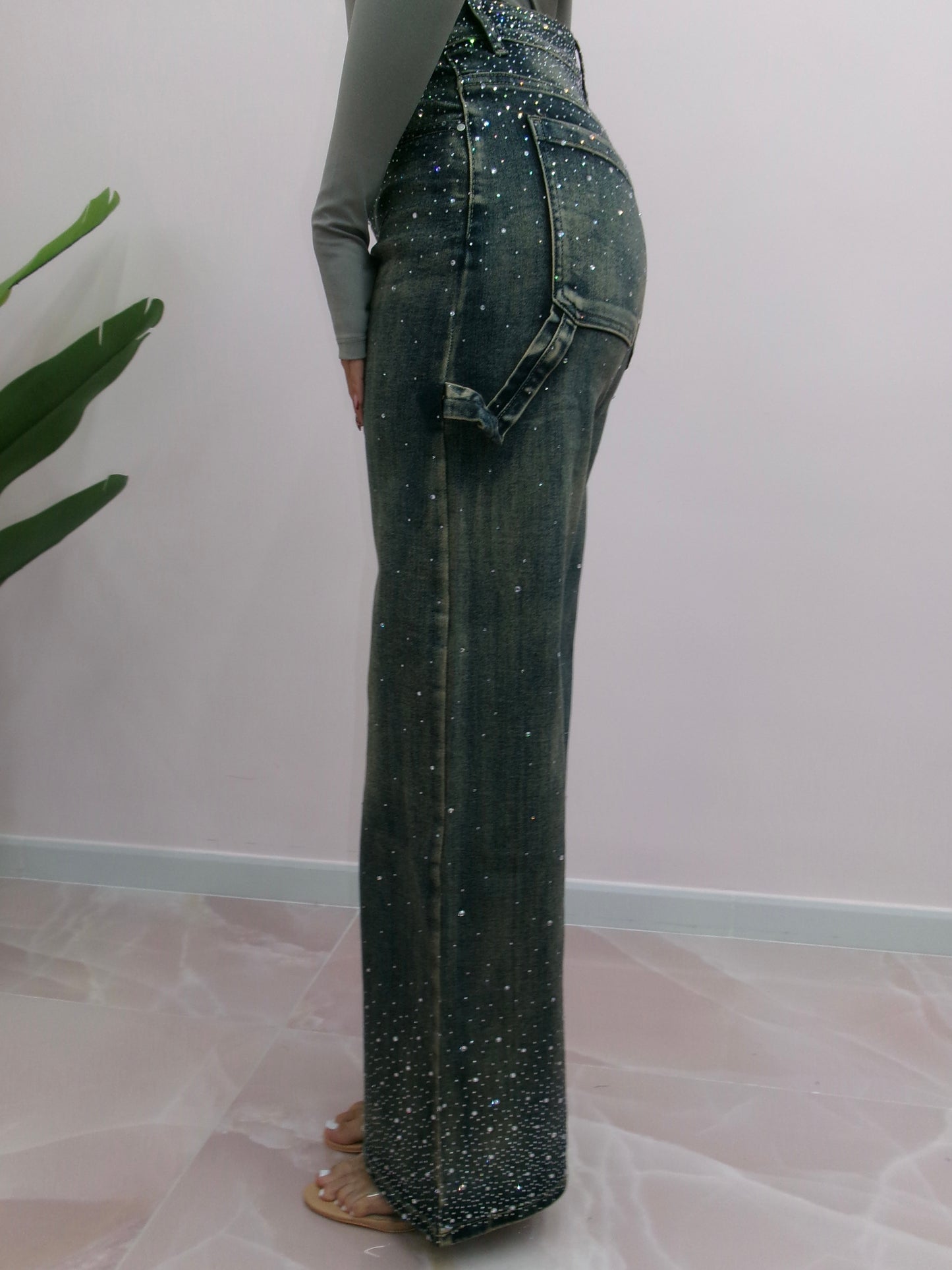 DENIM CASCATA DI STRASS SABBIA