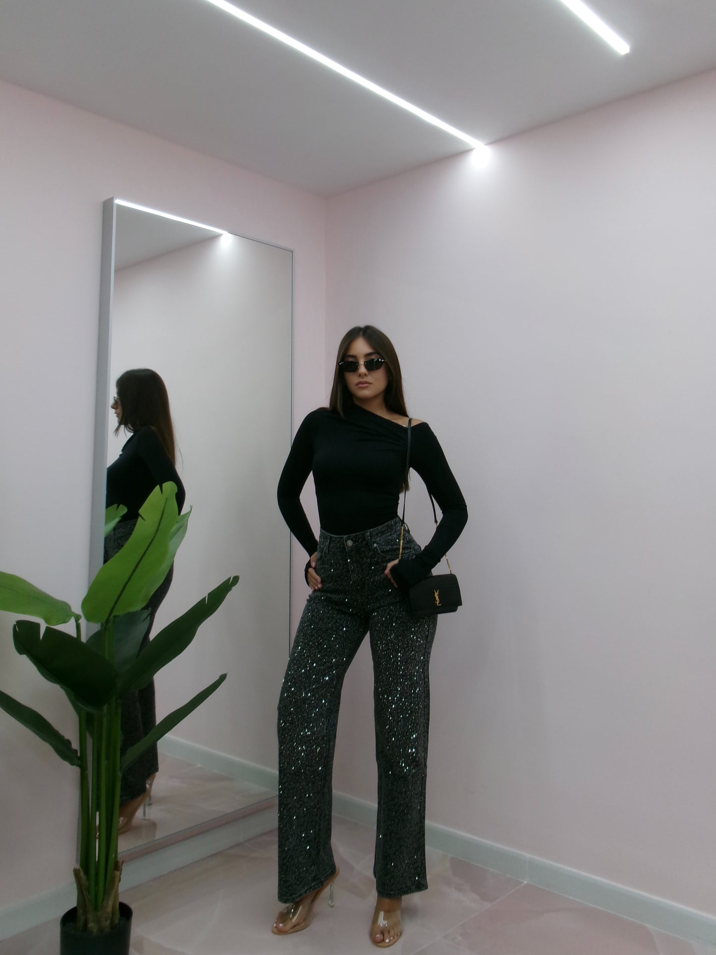 DENIM LEOPARD STRASS