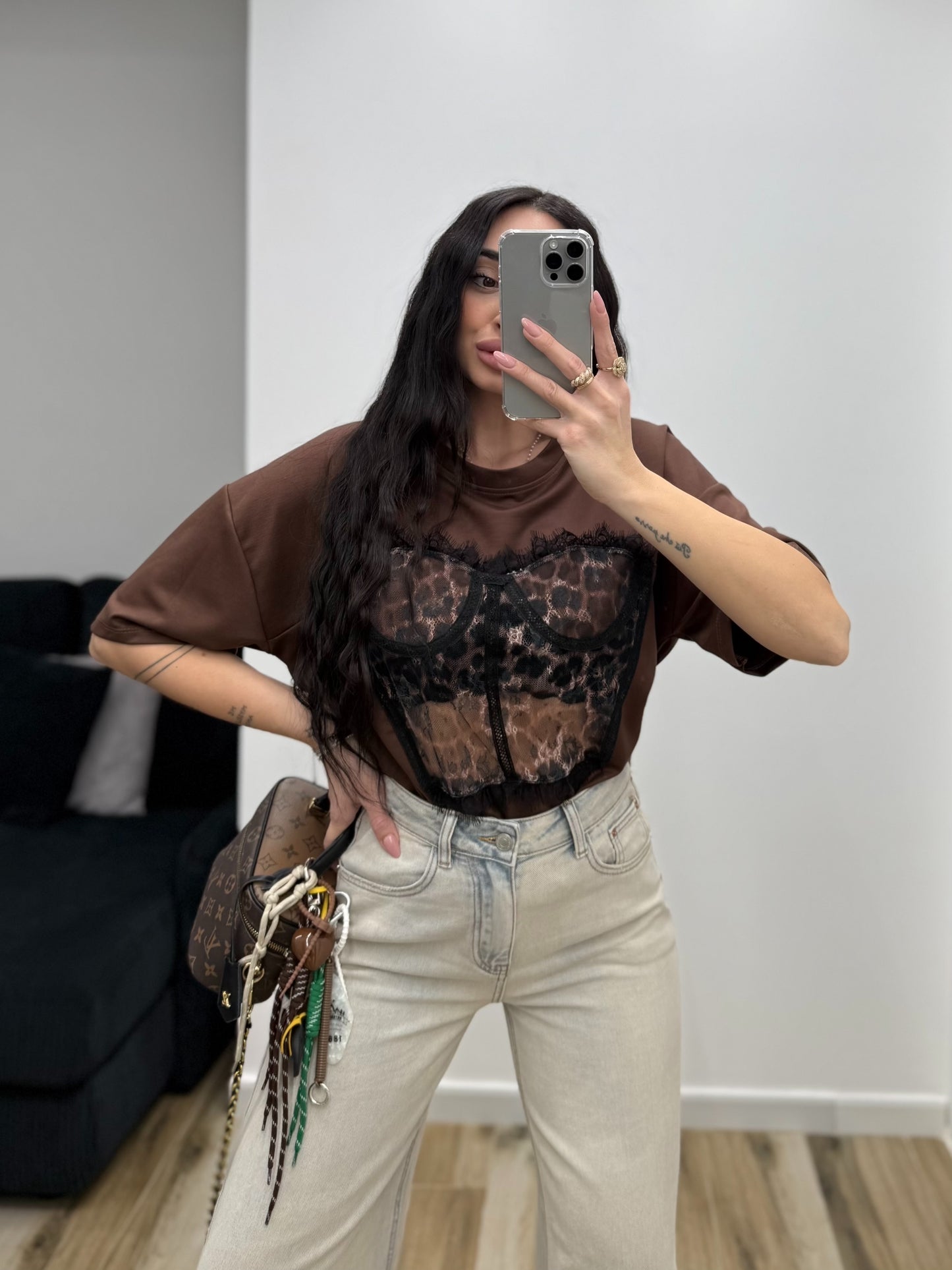 T-SHIRT BUSTIER MARRONE