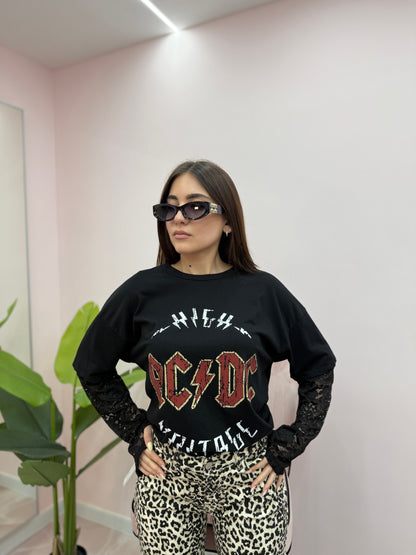MAGLIA ACDC MANICA IN PIZZO