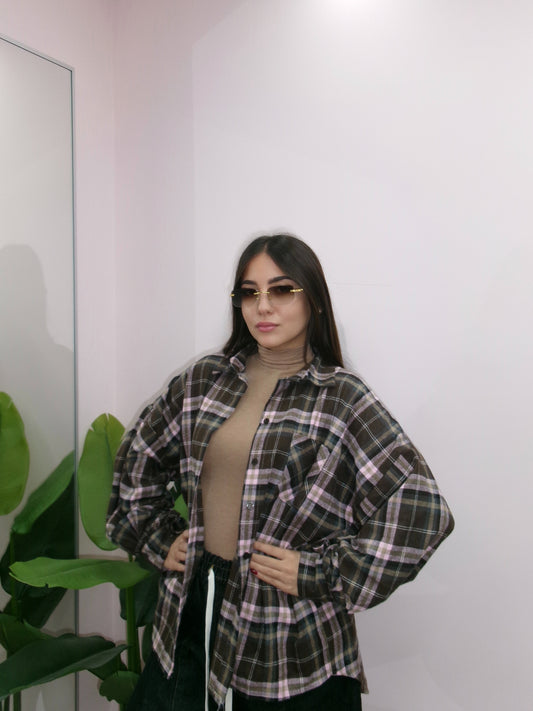 CAMICIA QUADRI ROSA E MARRONE