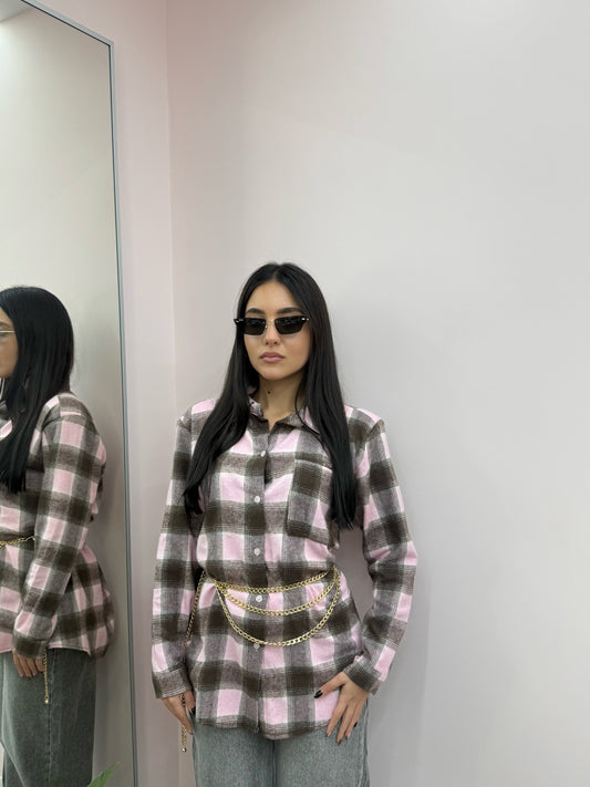 CAMICIA ROSA E MARRONE QUADRI