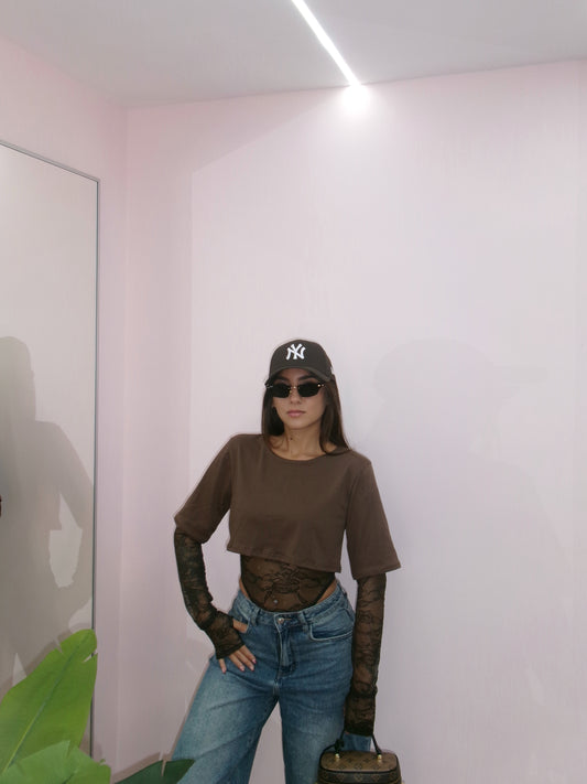 SHIRT CROP CON BODY IN PIZZO