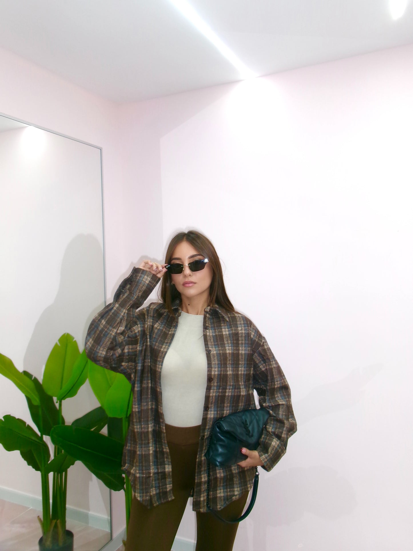 CAMICIA A QUADRI MARRONE