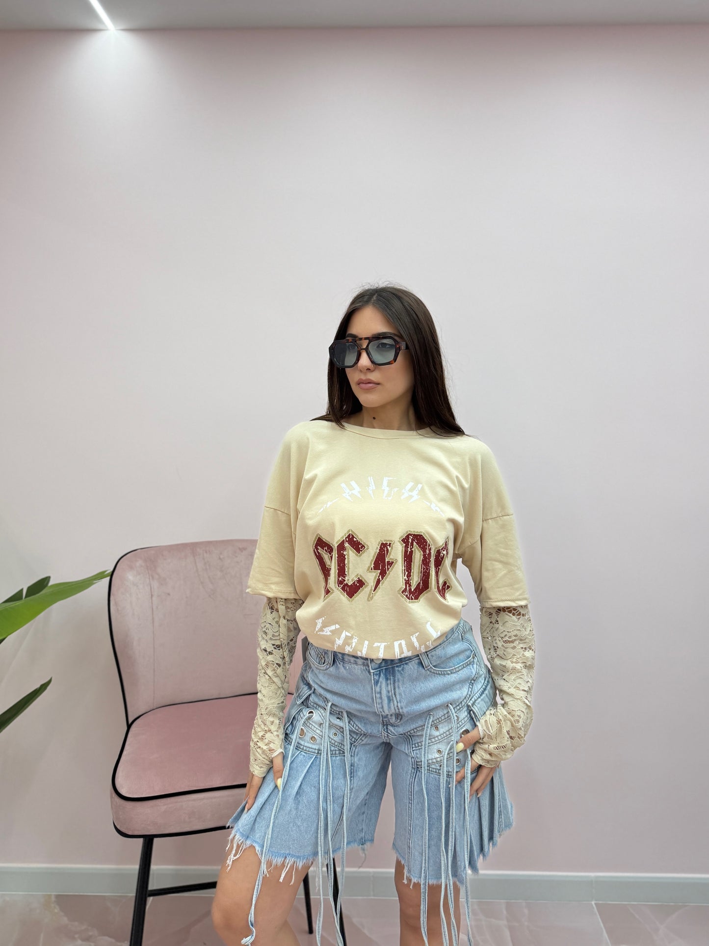 MAGLIA ACDC MANICA IN PIZZO
