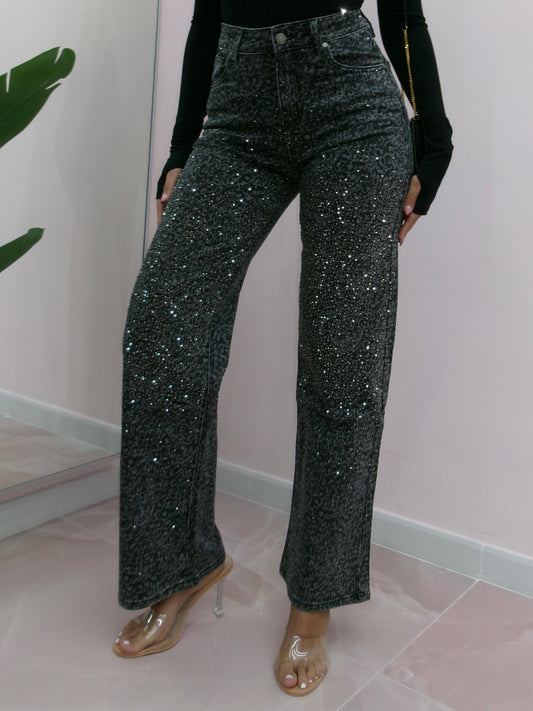 DENIM LEOPARD STRASS