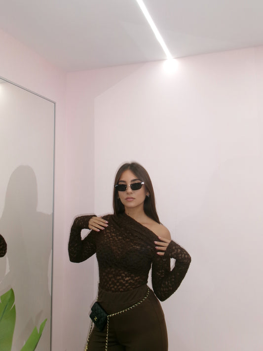 MAGLIA KIM IN PIZZO MARRONE